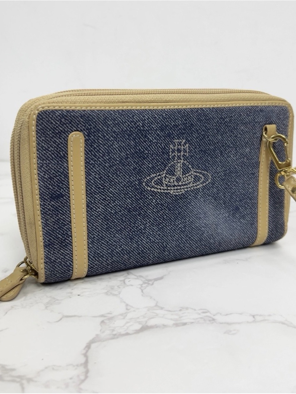 Vivienne Westwood Blue Denim Wallet on a Strap with Tan Trim - EUC - Picture 2 of 10